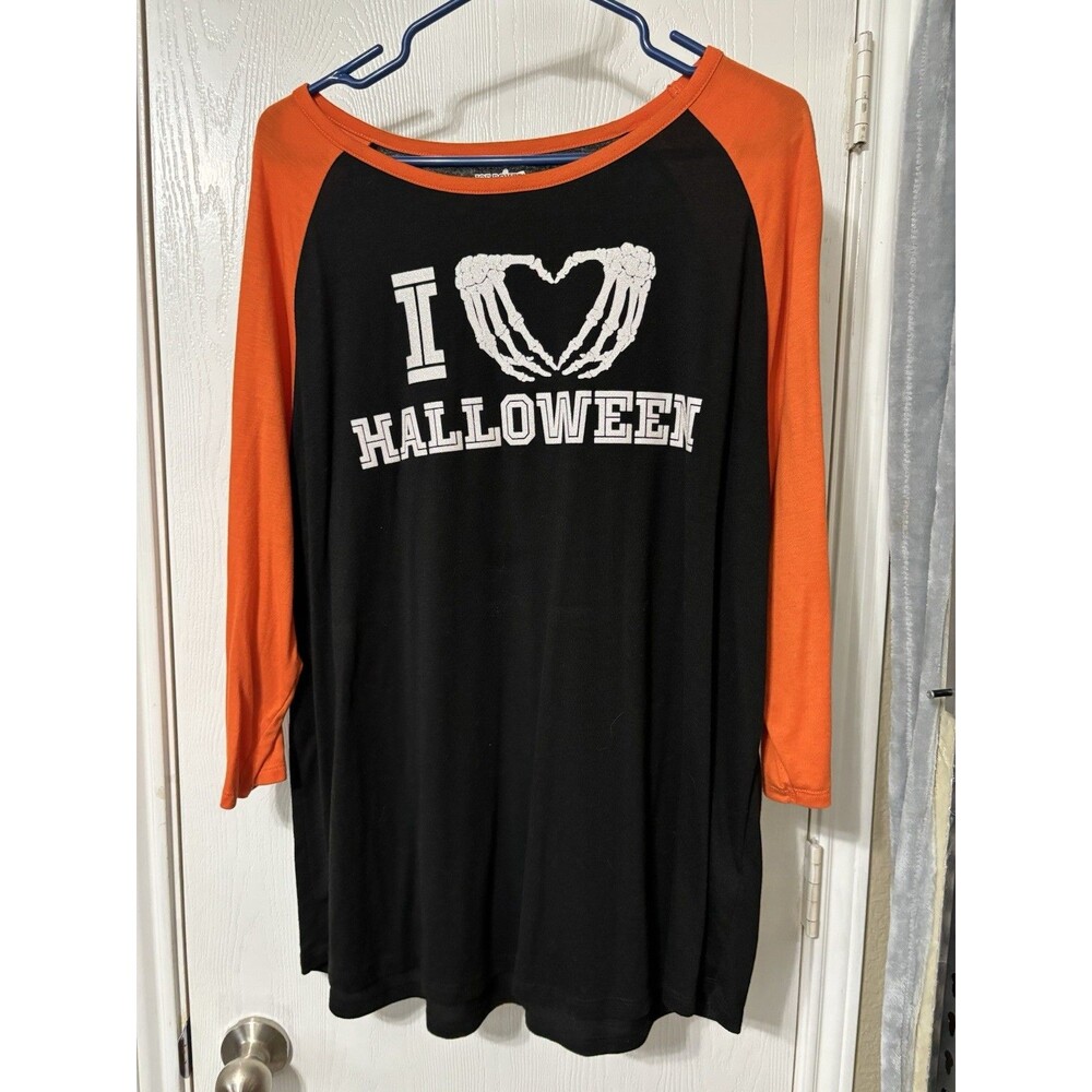 Joe Boxer Halloween Woman’s Shirt Size 2XL Orange & Black Funny Baseball Sleeve